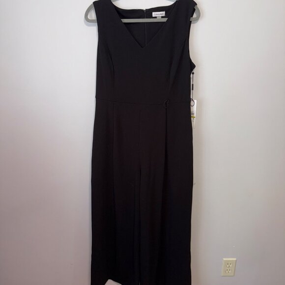 NWT Calvin Klein Womens V-Neck Black Sleeveless Jumpsuit Back Zipper Size 14 - Picture 6 of 6